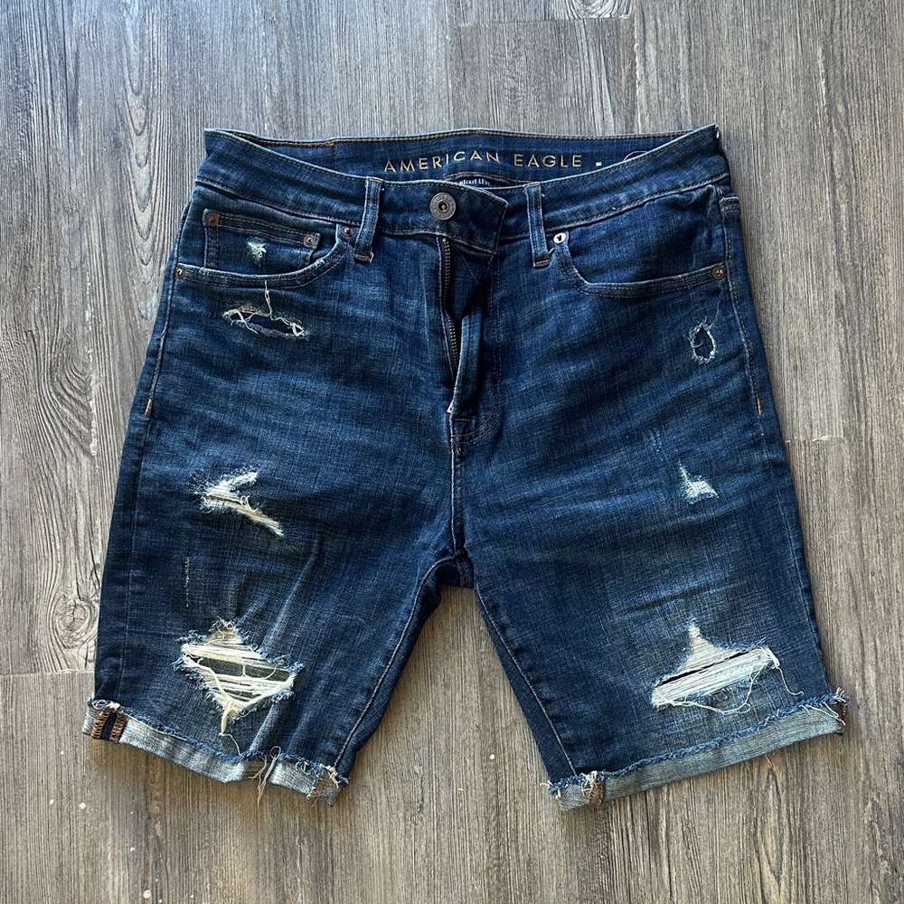 American Eagle Outfitters Men's Ripped Jean Shorts - Indigo